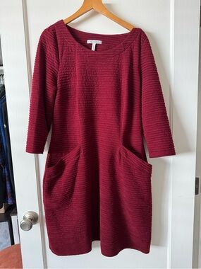 Bravissimo Burgundy Textured Knit Shift Dress with Pockets